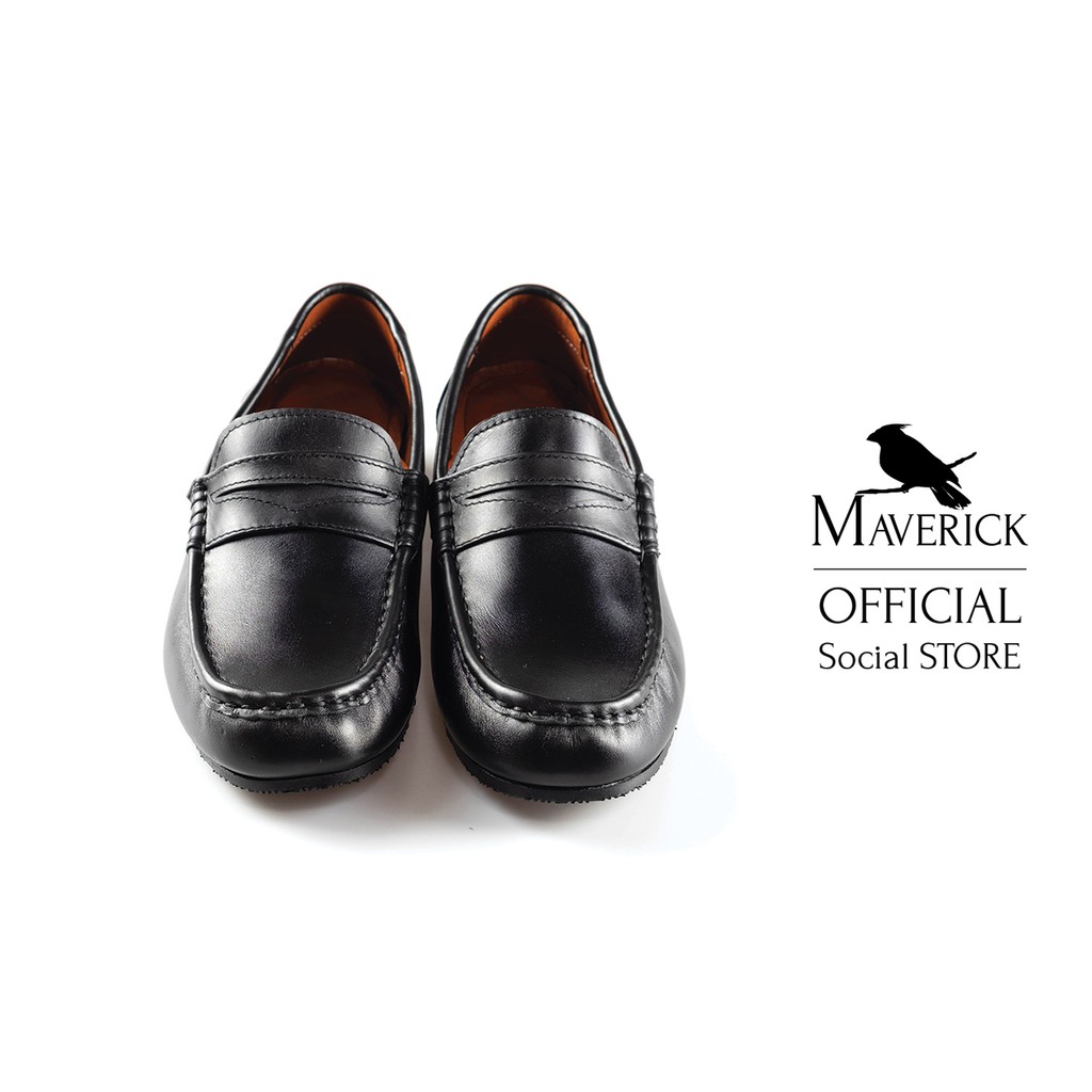 Black MARS Penny Moccasin : รองเท้าหนังแบบสวม ใส่เล่น ทรงโลฟเฟอร์ รองเท้าทำงาน สีดำ สวมใส่สบาย