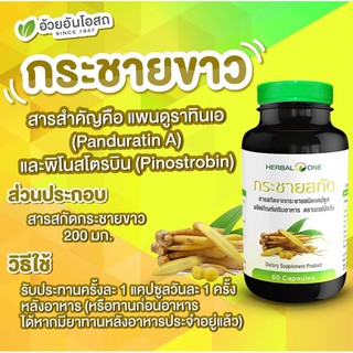 สารสกัดกระชายขาว *******กระปุกใหญ่ 60 แคปซูล ***  สารสำคัญ แพนดูราทินเอ Panduratin A พิโนสโตรบิน Pinostrobin 60