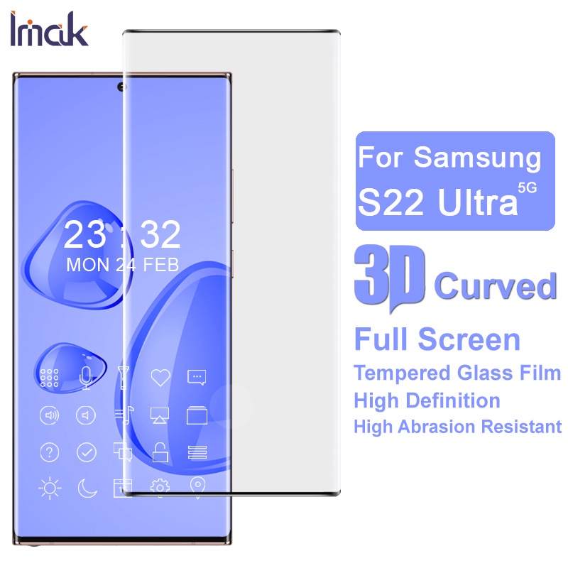 Imak Samsung Galaxy S22 Ultra 5G กระจกนิรภัย 3D โค้งคลุมทั้งหมดฟิล์มกันรอยหน้าจอ