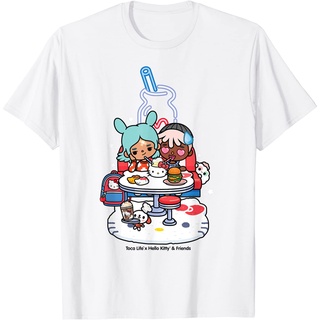 เสื้อยืดผ้าฝ้ายพรีเมี่ยม เสื้อยืด พิมพ์ลาย Toca Life x Hello Kitty &amp; Friends DINER