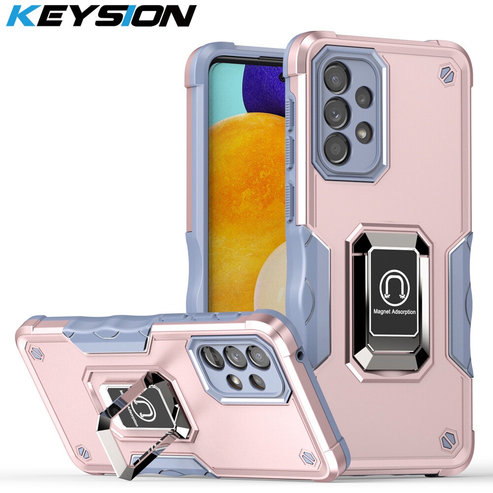 Keysion เคสโทรศัพท์ซิลิโคน PC กันกระแทก พร้อมแหวนขาตั้งโลหะ สําหรับ Samsung A53 A73 A33 5G A23 Galaxy A52S 5G A32 4G