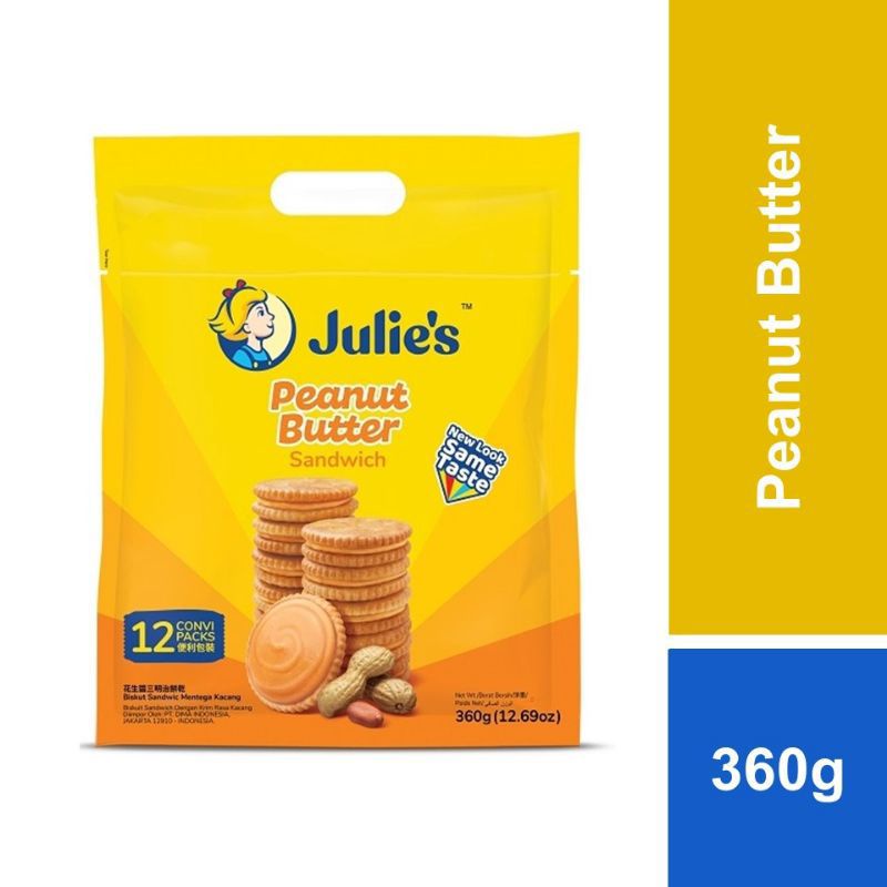 บิสกิตเนยถั่ว ห่อใหญ่ 360g Julie's peanut butter biscuit  ขนมไส้เนยถั่ว คุกกี้ ถั่ว [จูลี่ ส้มใหญ่ ห