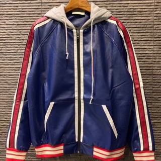 เสื้อเเจ็คเก็ตGG Capital logo bomber leather jacket