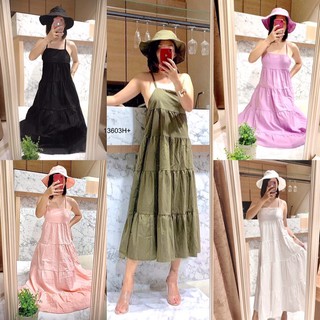 🌟🏖 Dress เดรสสายเดี่ยวสานหลัง ผ้าลินินสีพื้น  + หมวกบัคเก็ตเข้าชุด งานสวย ใส่ได้บ่อยๆ👒❤️