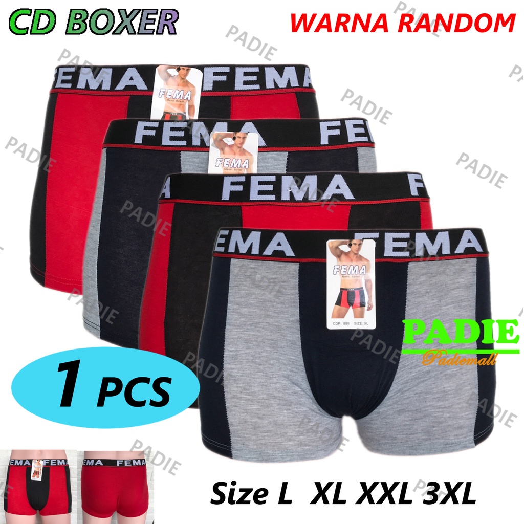 กางเกงบ็อกเซอร์ผู้ชาย 1 ชิ้น/CD FEMA 888 Size L, XL, XXL, 3XL/sempak/ชุดชั้นใน