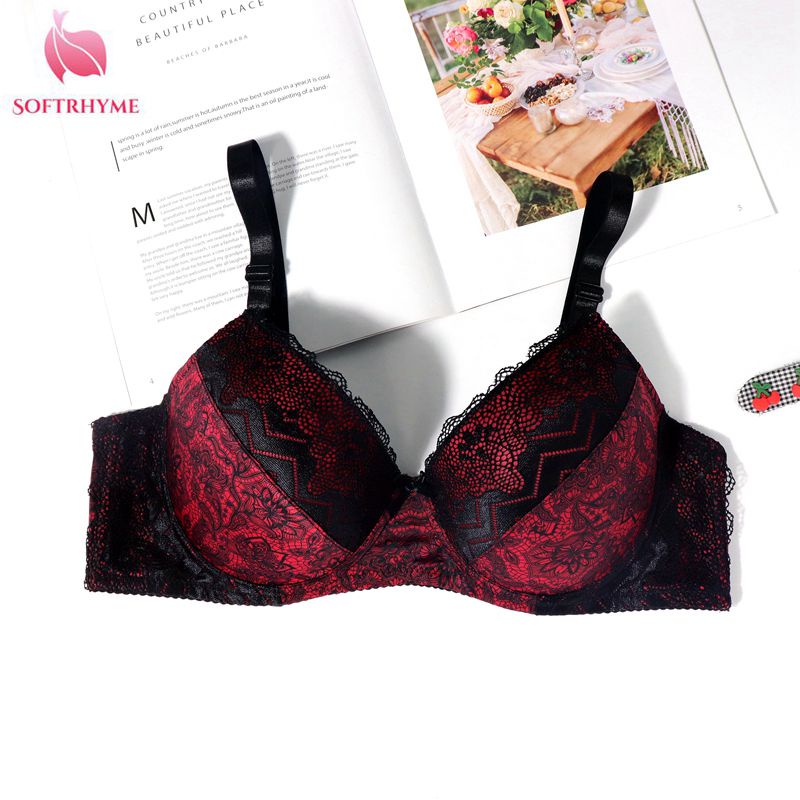 Softrhyme เต็มรูปแบบขนาดใหญ่สุภาพสตรีชุดชั้นในดอกไม้พิมพ์ Bra และกางเกงชุด Bralette 38D 40D 42D 44D 