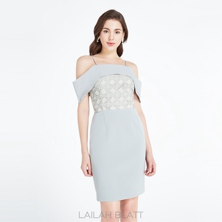 Lailah Blatt Diamond Dress (Style#2) ชุดเดรสสายเดี่ยว เปิดไหล่ เสื้อลูกไม้ สีเขียวพาสเทลอมเทา