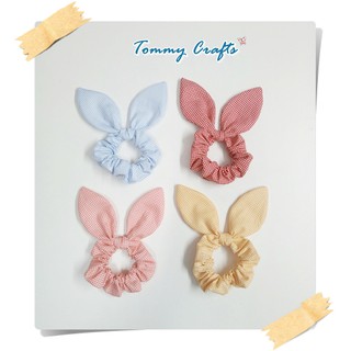 ยางรัดผมหูกระต่าย โดนัทรัดผม ผ้าคอตตอน ลายตารางจิ๋ว Bunny Ears cotton scrunchies