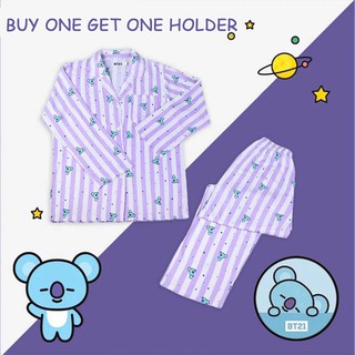 【ซื้อหนึ่งแถมหนึ่ง】ชุดนอนแขนยาว ลายการ์ตูนน่ารัก BT21 สําหรับคู่รัก