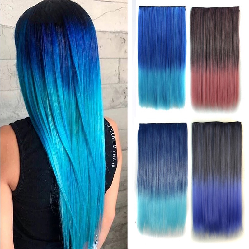 5 คลิปต่อผม ไล่ระดับสี สีม่วง สีแดง สีน้ําเงิน สําหรับผู้หญิง คลิปสังเคราะห์ วิกผมตรง ต่อผม ไล่ระดับสี