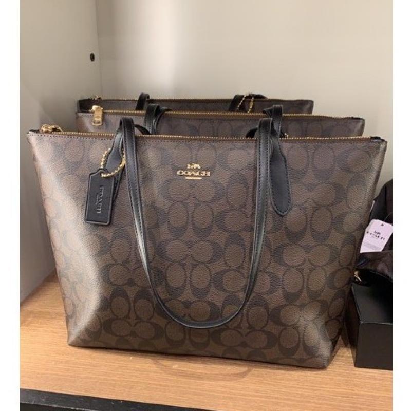 พร้อมส่ง แท้ % New Coach ZIP TOP TOTE IN SIGNATURE CANVAS (COACH 4455) IM/BROWN BLACK