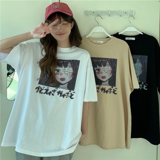 [MISS SUMEY]ผ้าฝ้ายเสื้อยืดการ์ตูนคอกลมแขนสั้นสไตล์เกาหลีสำหรับผู้หญิง