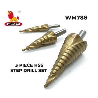 WYNNS ชุดดอกสว่านเจดีย์ เจาะสเต็บ 3 ตัวชุด Step Drill  เจาะเหล็ก ชุบไทเทเนียม WM788 4-12 mm./4-20 mm./4-32 mm.