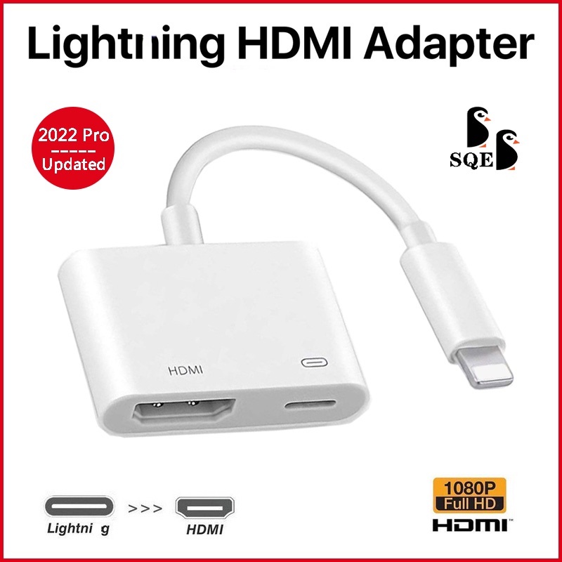 【อัพเกรด 2022】อะแดปเตอร์สายเคเบิ้ล Lightninng AV 1080P 8pin i13 12 11Pro X เป็น TV หรือโปรเจคเตอร์