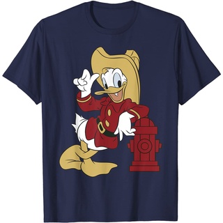 เสื้อยืดผ้าฝ้ายพิมพ์ลายขายดี ROUND คอลูกเรือเสื้อยืด พิมพ์ลาย Disney Donald Duck Firefighter สําหรับผู้ใหญ่-4XL