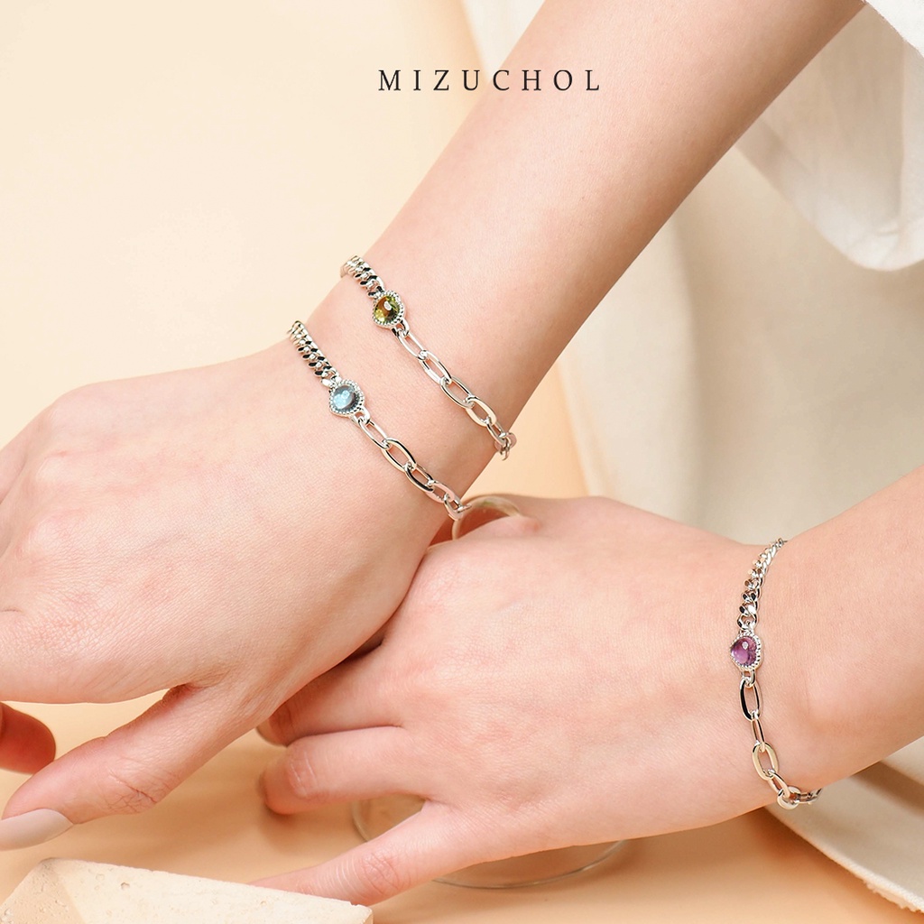 Mizuchol سوار سلسلة Darling بأحجار حقيقية — فضة مطلية ذهب أبيض — صورة 4