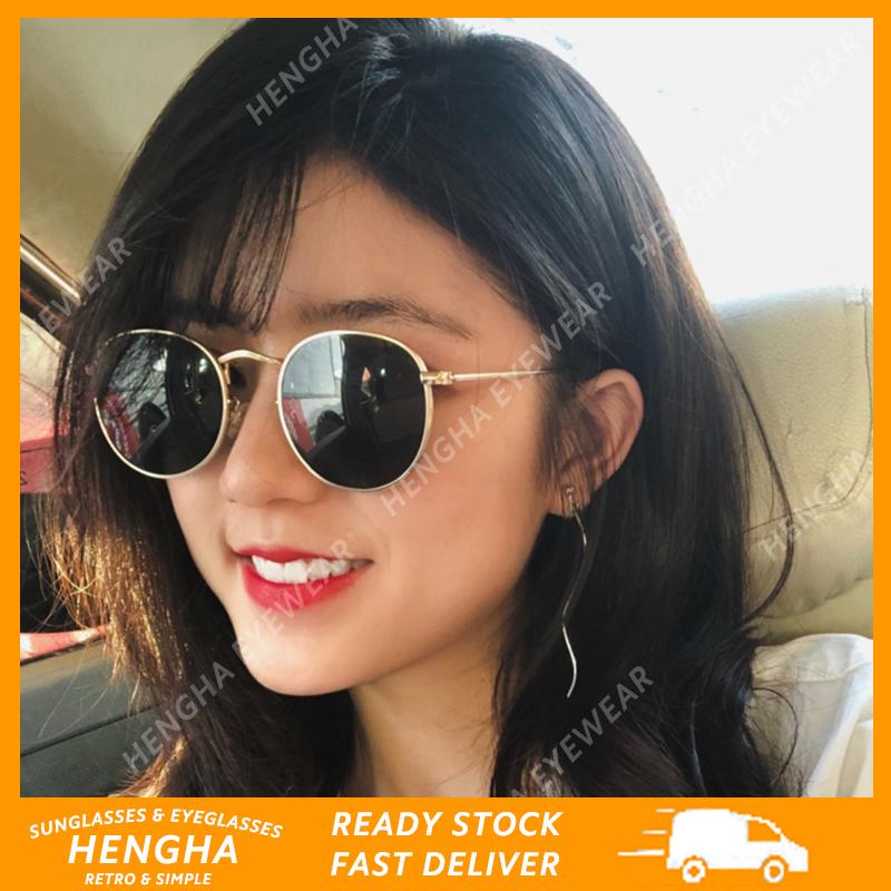 【HENGHA】【ผู้หญิงแว่นตากันแดด】แว่นกันแดดผู้หญิงสไตล์เกาหลีทรงกลมย้อนยุค Ulzzang