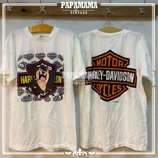 [ Harley davidson x Taz manian  ] looneytunes ผ้าขาว   เสื้อวินเทจ เสื้อการ์ตูน papamama vintage shirt