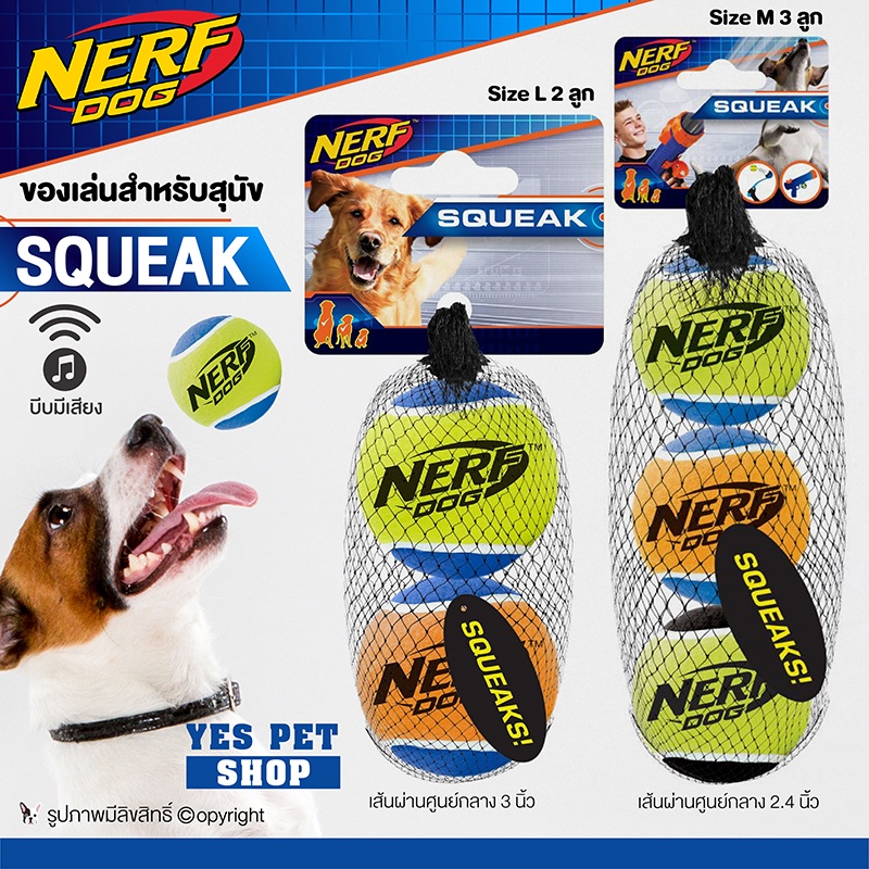 ของเล่นสุนัข ลูกบอลสุนัข NERF DOG Squeak บีบมีเสียง ทนทาน สามารถเคี้ยวได้นาน (แบบตัวเลือก)