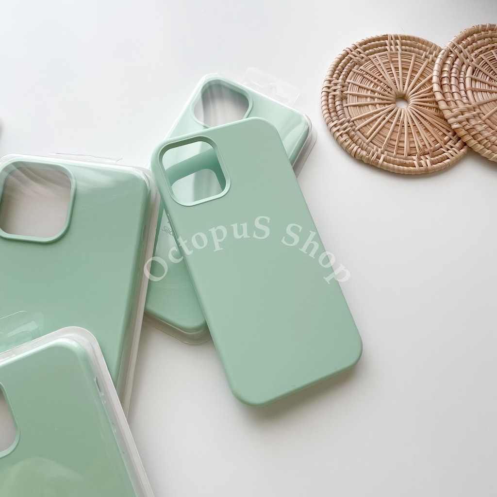 (สีเขียวซัมเมอร์) เคสซิลิโคนสีพื้น ไม่มีโลโก้ เคสเนื้อซิลิโคน บุกำมะหยี่ ลบรอยปากกาได้ ***พร้อมส่ง 7-16 pro max***
