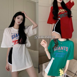 Cicishop(T1990)เสื้อยืดoversizeผ่าข้าง ผ้านิ่มใส่สบาย สกรีนลายตัวหนังสือคิ้วท์ๆ