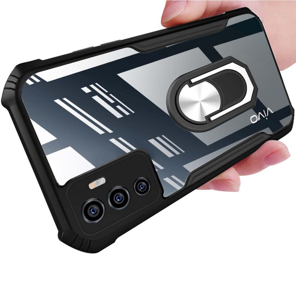 อะคริลิคใสเคสโทรศัพท์สําหรับ Vivo V23E V21E V21 4G 5G V20 SE กรณีโปร่งใสแหวนฝาครอบ Anti-fall ผู้ถือกรณี