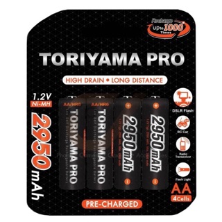 [ ถ่านชาร์จ/4ก้อนแท้ ]ถ่านชาร์จ TORIYAMA PRO 2950 mAh AA (1.2V) Ni-Mh