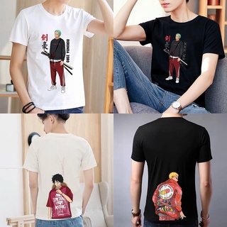 คอตต้อนคอกลมเสื้อยืดแฟชั่น㍿☾ใหม่ญี่ปุ่น One Piece การ์ตูนเสื้อยืด 5XL ขนาดใหญ่ unisex คู่แขนสั้นเสื้อยืดS-5XL