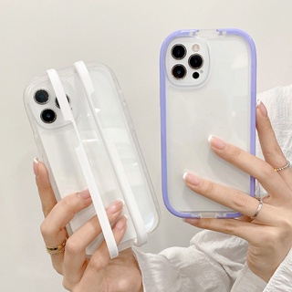 2 in 1 ที่วางโทรศัพท์ เคสใส for iphone 11 13 12 Pro Max XR X XS Max 7 8 Plus อ่อน ที่วางขาตั้ง ปลอก ปกหลัง กันชนโทรศัพท์