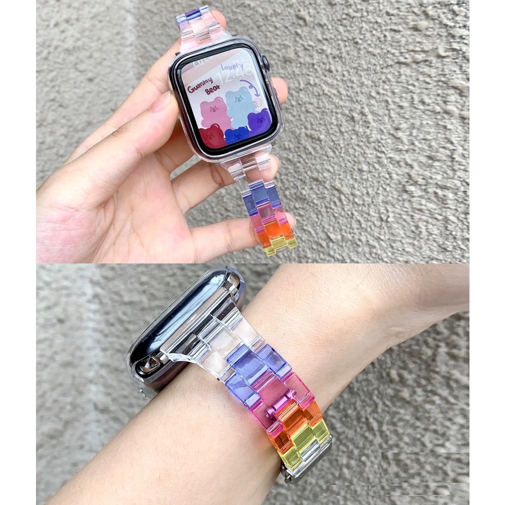 สายนาฬิกา applewatch Plastic Clear Candy i watch strap Apple Watch series 7 6 se 5 4 3 2 1 Wrist band size 38mm~45mm Replacement watch band สาย applewatch series 7