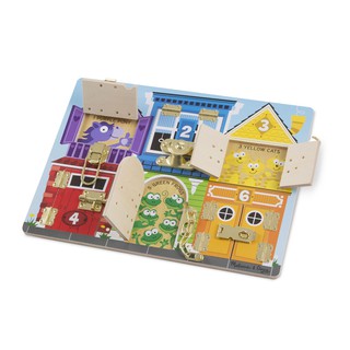 Melissa &amp; Doug รุ่น 3785 Latches Board ชุดเล่นเปิดปิดล๊อคสารพัดแบบ แต่ละประตู มีรูปภาพจำนวนที่สอดคล้องกับตัวเลขบนช่อง ฝึ