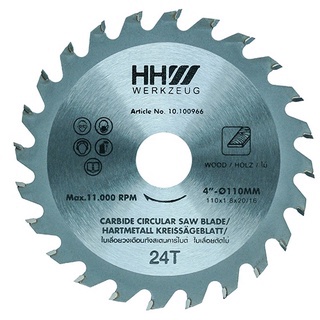 HHW 10.100966 ใบเลื่อยตัดไม้ ใบเลื่อยวงเดือน ทังสเตนคาร์ไบด์ ขนาด 4นิ้ว TCT Saw blades 4" จำนวนฟัน 24T มาตรฐานเยอรมัน