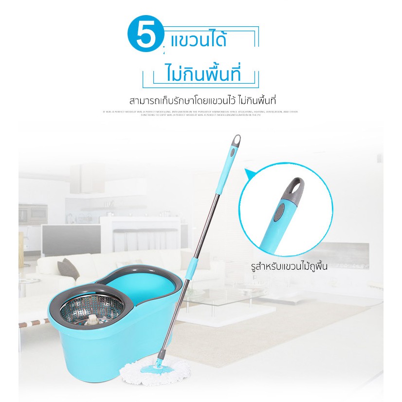 KUMALL ไม้ถูพื้น Spin Mop ALLNEW ชุดถังปั่นม๊อบสแตนเลส 2 ผืน พร้อมไม้ถูพื้นและผ้าม๊อบ เหล็กสแตนเลส ฟ