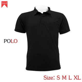 POLO เสื้อโปโลแขนสั้น คอปก มีกระเป๋าผ้าฝ้าย เซท 1 ตัว สีดำ