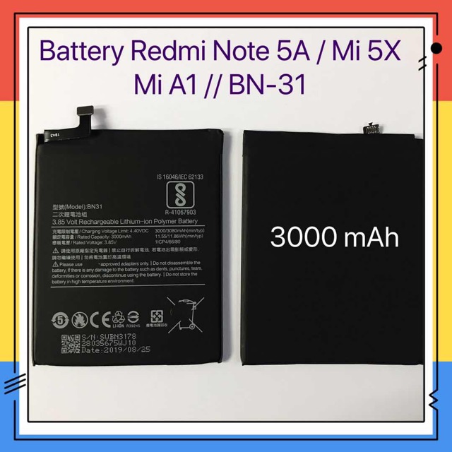 แบตเตอรี่ Battery xiaomi Redmi Note 5A / Mi 5X / Mi A1 ( BN31 )