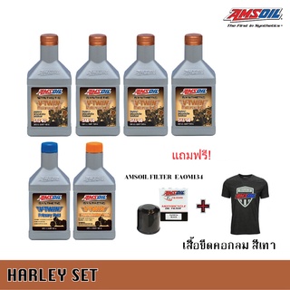 AMSOIL HARLEY SET ชุดเปลี่ยนถ่ายน้ำมันเครื่อง Harley  สุดคุ้ม แถมฟรี Amsoil Filter EAOM134 และเสื้อสีเทา Size S