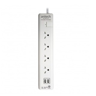 ANITECH PLUG (ปลั๊กไฟ) H5134 TIS POWER STRIP 4 SOCKET 1 SWITCH 2 USB (WHITE)