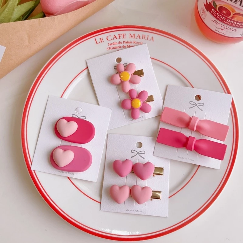 Cute 021 กิ๊บติดผม กิ๊บหนีบผมโทนชมพู 2 ชิ้น / ชุด