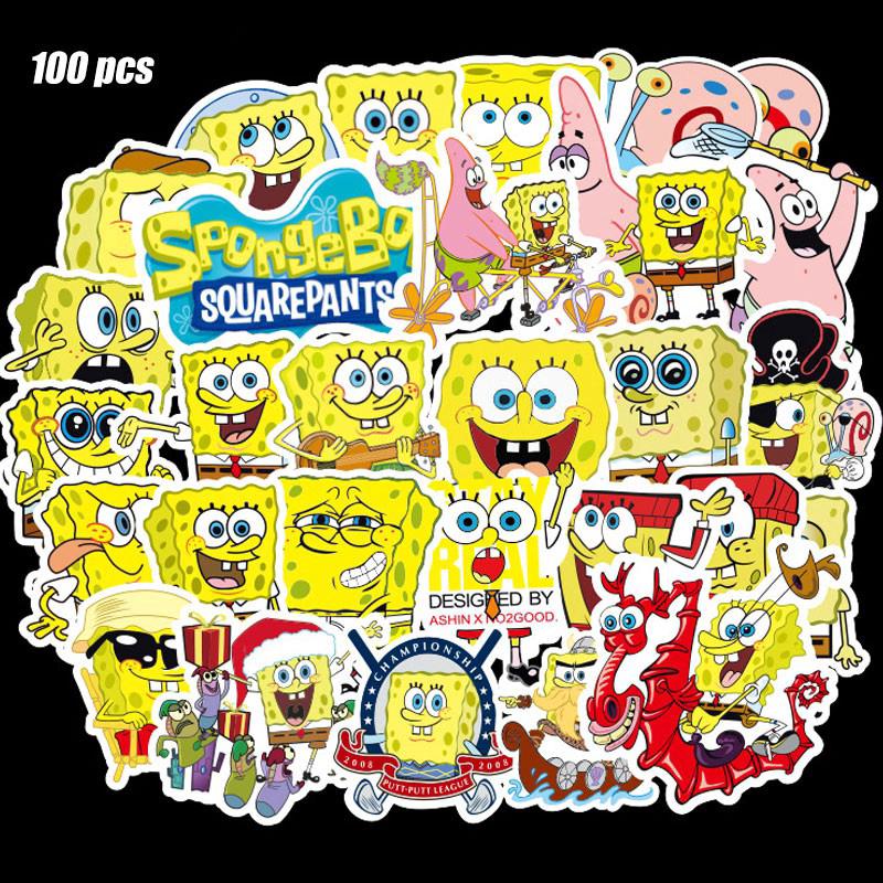 Y&amp;P| SpongeBob SquarePants สติกเกอร์กันน้ำรูปแบบที่แตกต่างกัน, 100 ชิ้น