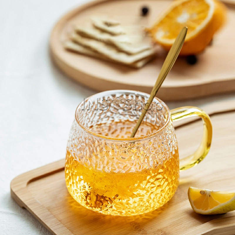 มีเส้นแก้วสวย ถ้วยแก้วน้ำชา มีหูจับ ทนต่ออุณหภูมิสูง glass cup