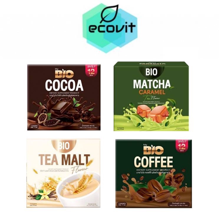 Bio Cocoa/ Matcha/Tea malt/ Coffee mix khunchan เเบร์นคุณจันทร์ 150g. [1กล่อง/10ซอง]