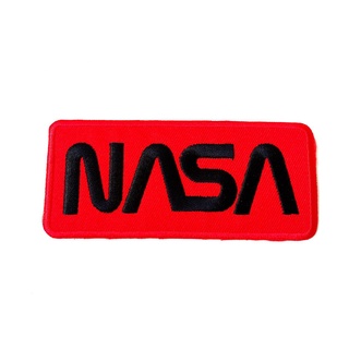 NASA นาซ่า ข้อความ พื้นแดงตัวอักษรสีดำ ไบค์เกอร์ งานเท่ห์ๆ ตัวรีดติดเสื้อ ตัวรีด (Size M) อาร์มรีด อาร์มรีดติดเสื้อ