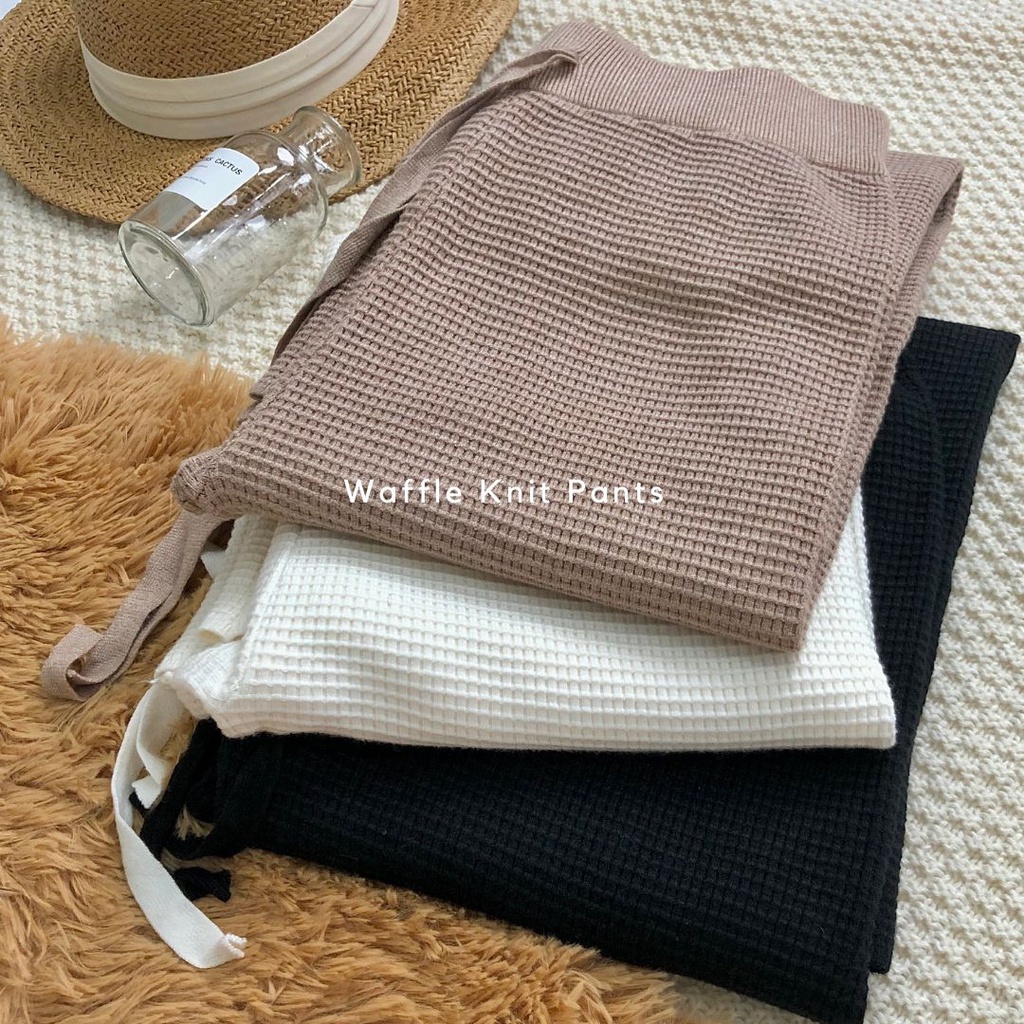Waffle Knit Pants - Almond / Khaki / Black [EUN STUDIO]