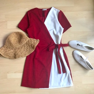 Dress เดรสทูโทน ผ้าฮานาโกะหนามากค่ะ ผ้าทิ้งตัว ทรงไขว้ทับ
