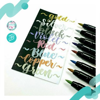 ปากกาพู่กัน ญี่ปุ่น metallic Zig Kuretake Fudebiyori brush pen ใหม่!สีขาว