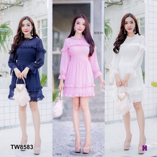 👗Pfashion [ส่งไว!!🚛] P8583  เดรสชีฟองระบาย  ruffled chiffon dress