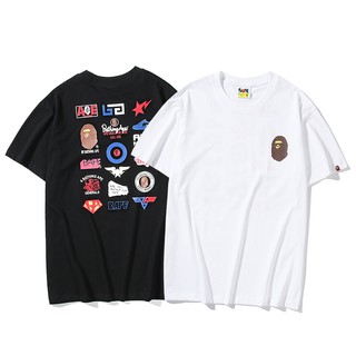 A BATHING APE BAPE เสื้อยืดคอกลมแขนสั้นผ้าฝ้ายพิมพ์ลายลิงสไตล์ญี่ปุ่นสําหรับผู้ชายและผู้หญิง