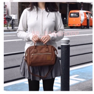 Anello polyester 2 way mini boston bag (outlet)สีน้ำตาล