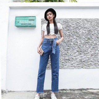 ETi‘chic【sizeS/M/L】ราคาต่ำสุดเวอร์ชั่นเกาหลีเอวสูง กางเกงยีนส์jeans กางเกงยีนส์ฉีก สไตล์แฟชั่น[พร้อมเข็มขัด]