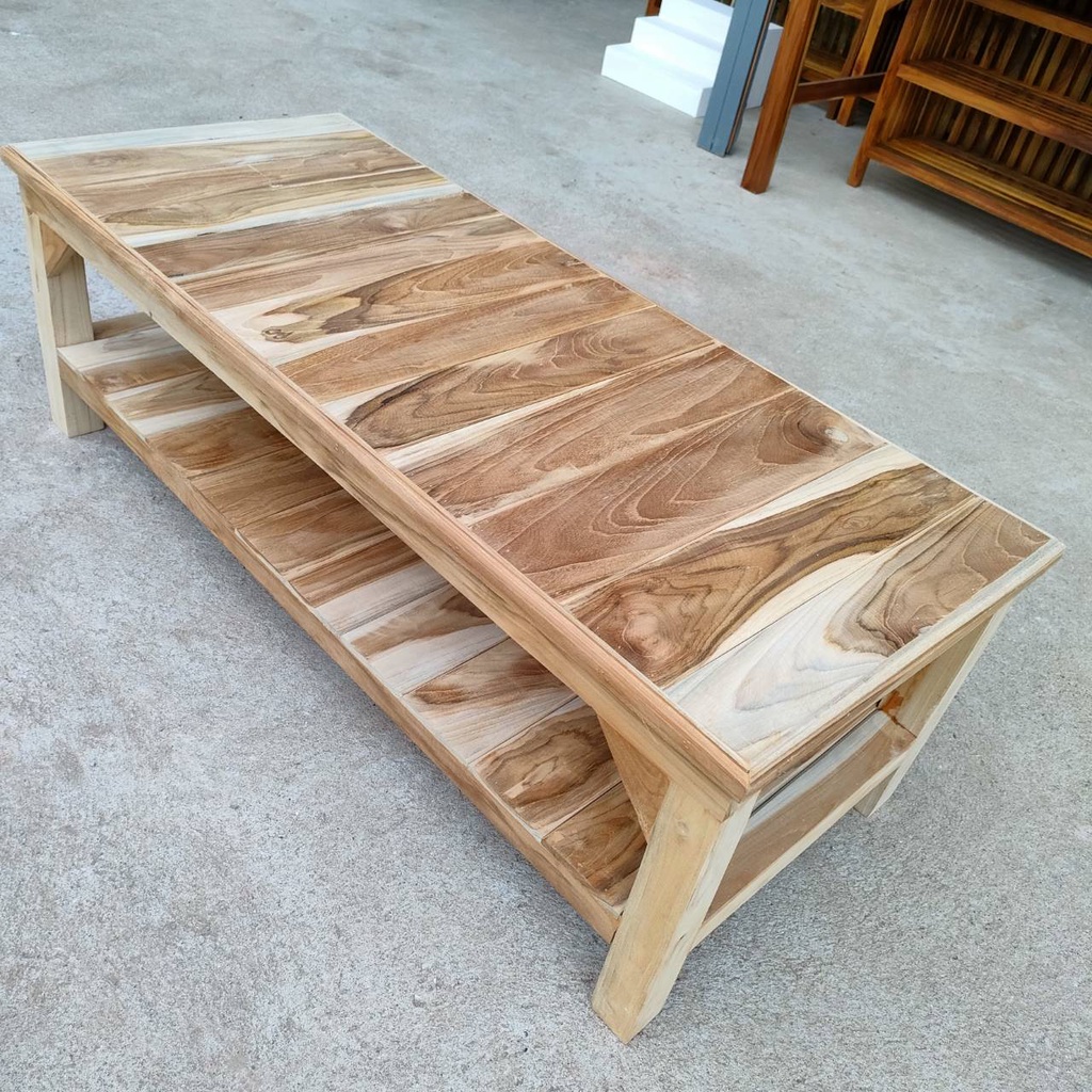 โต๊ะไม้สักยาว2ชั้น ขนาดที่มี50x120x40ซม 50x120x50ซม 40x120x40ซม 2ชั้น โต๊ะไม้สักอย่างหนา ประกอบสำเร็จ - รูปที่ 3